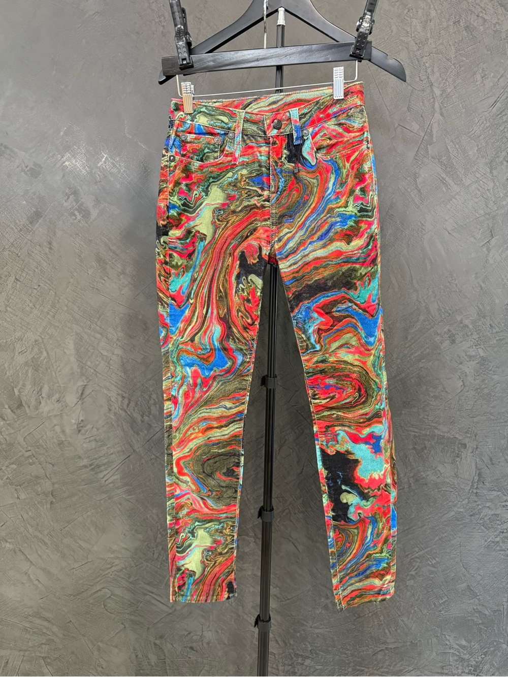 R13 x Alison Mosshart Multicolor Swirl Skinny Jeans in Red, Blue, Green & Black